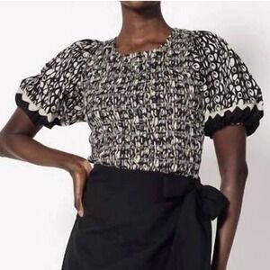 CLEOBELLA Roberta Top Size‎ Medium Paseo Black Tan Organic Cotton Smocked India